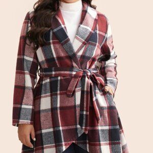 Plaid Asymmetrical Hem Belted Coat